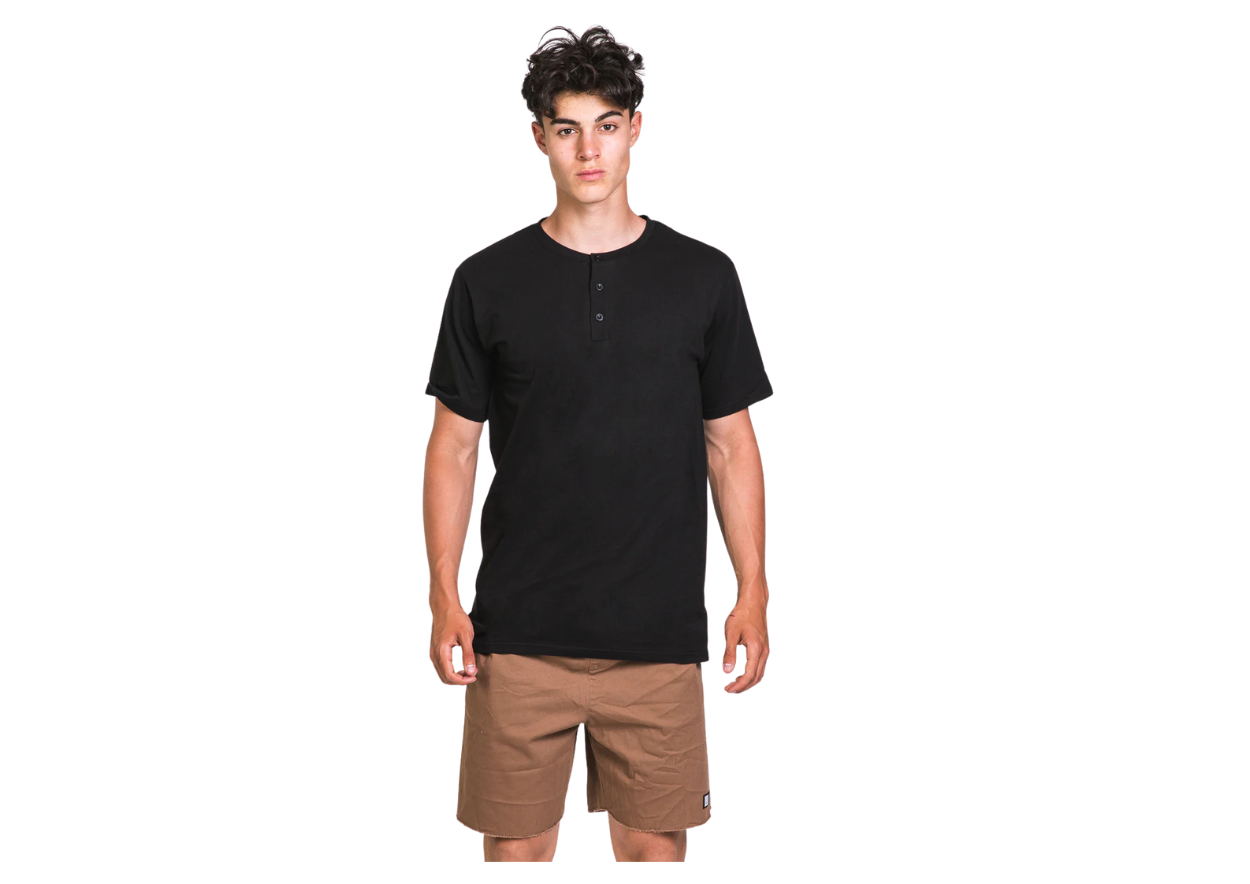 Short Sleeve Henley Black Shirt