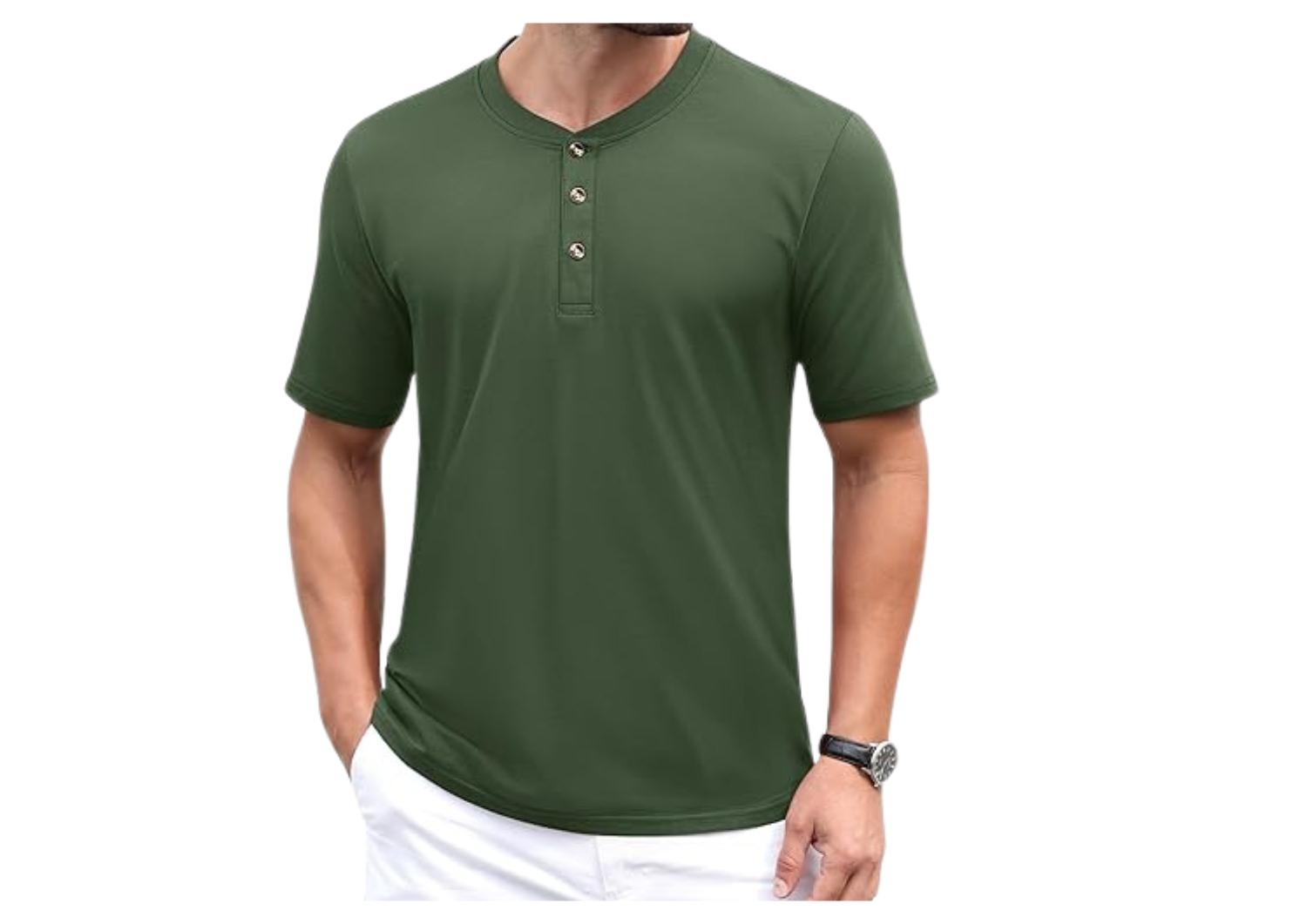 Short Sleeve Henley Green Shirt