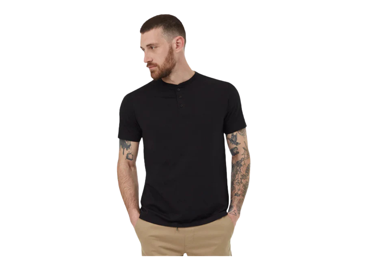 Short Sleeve Henley Black Shirt